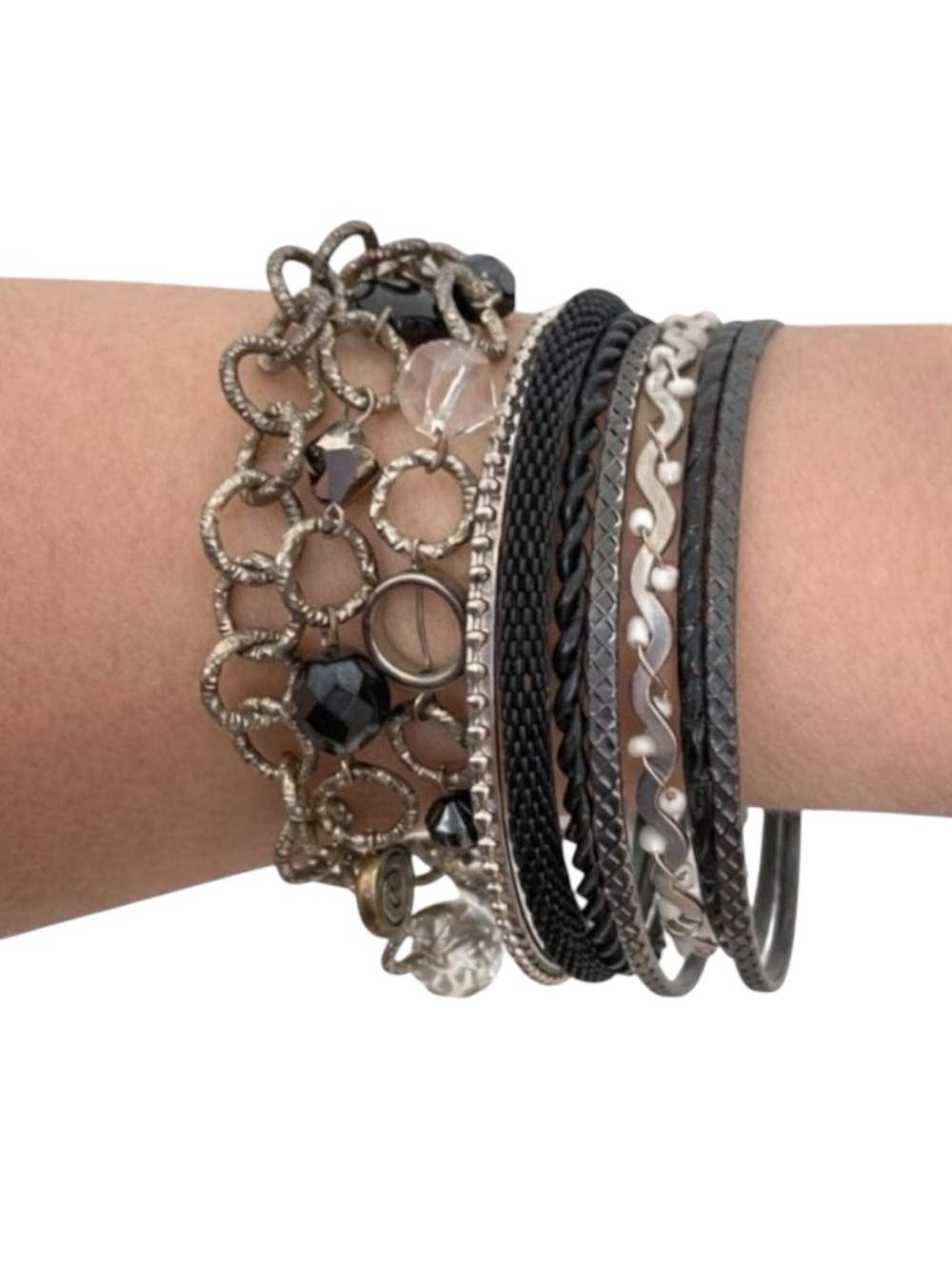 Renée Levesque designer bracelet Layered with Silver & Black Chain Beaded layer